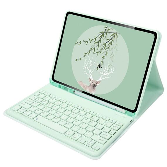 Per Xiaomi Pad 5 / Pad 5 Pro Custodia in pelle per tablet con tastiera Bluetooth da 11 pollici con cappuccio rotondo e slot per penna (verde)