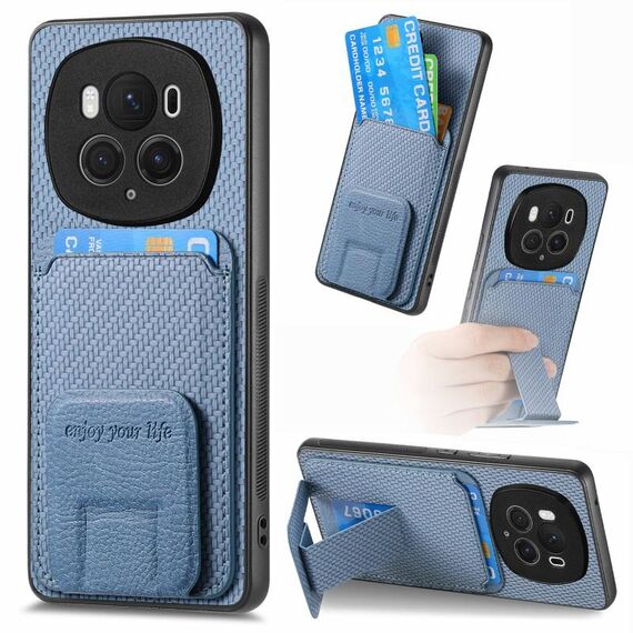 Per Honor Magic6 Pro Custodia per telefono con supporto pieghevole in fibra di carbonio (blu)