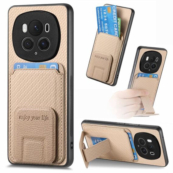 Per Honor Magic6 Pro Custodia per telefono con supporto pieghevole in fibra di carbonio (cachi)