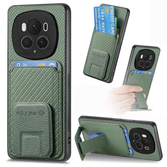 Per Honor Magic6 Pro Custodia per telefono con supporto pieghevole in fibra di carbonio (verde)