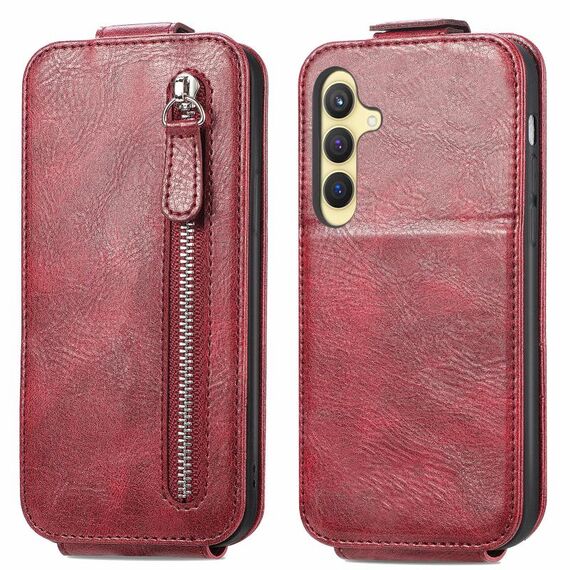 Custodia per telefono in pelle con chiusura verticale a portafoglio con cerniera per Samsung Galaxy S24+ 5G (rossa)