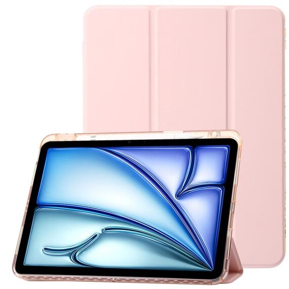 Custodia per tablet in pelle tripla in acrilico trasparente per iPad Pro 11 2024 (rosa)