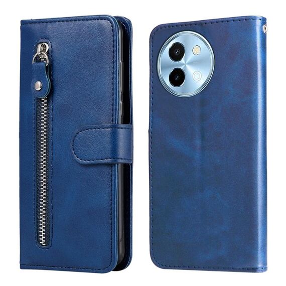 Custodia per telefono in pelle con cerniera con texture di vitello globale per vivo Y38 5G / T3x 5G (blu)