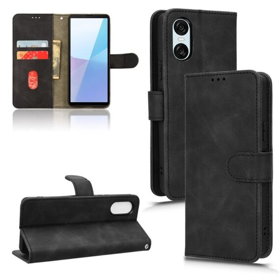 Per Sony Xperia 10 VI 2024 Skin Feel custodia magnetica in pelle con vibrazione (nera)