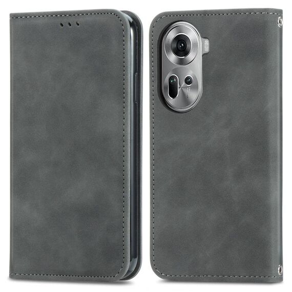 Per OPPO Reno11 5G EU Custodia per telefono in pelle con vibrazione magnetica retrò Skin Feel (grigio)
