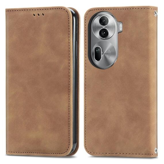 Custodia per telefono in pelle con vibrazione magnetica retrò per OPPO Reno11 Pro 5G EU (marrone)