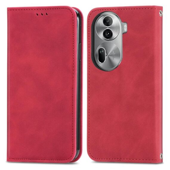 Custodia per telefono in pelle con vibrazione magnetica retrò per OPPO Reno11 Pro 5G EU (rosso)