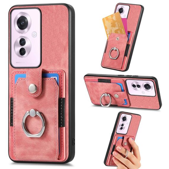 Per OPPO Reno11 F 5G Custodia per telefono a portafoglio con carta ad anello retrò con sensazione di pelle (rosa)