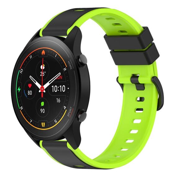 Per Xiaomi MI Watch S1 Pro 22mm Cinturino in silicone bicolore (nero + verde lime)