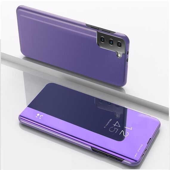 Per Samsung Galaxy S23 Custodia per telefono in pelle a specchio placcata 5G con supporto (viola blu)