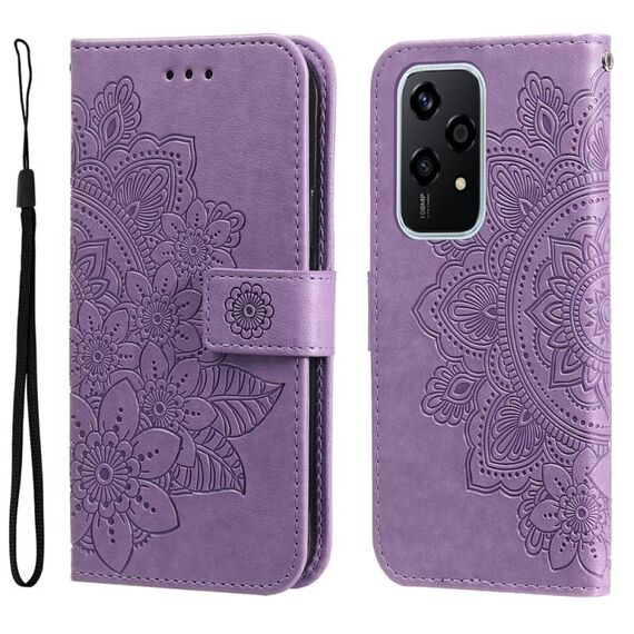 Custodia per telefono in pelle con goffratura globale a 7 petali per Honor 200 Lite 5G (viola chiaro)