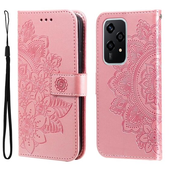 Custodia per telefono in pelle con goffratura globale a 7 petali per Honor 200 Lite 5G (oro rosa)