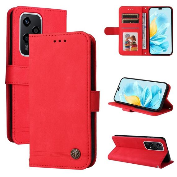 Per Honor 200 Lite 5G Global Skin Feel Life Tree Custodia in pelle con bottoni in metallo (Rosso)