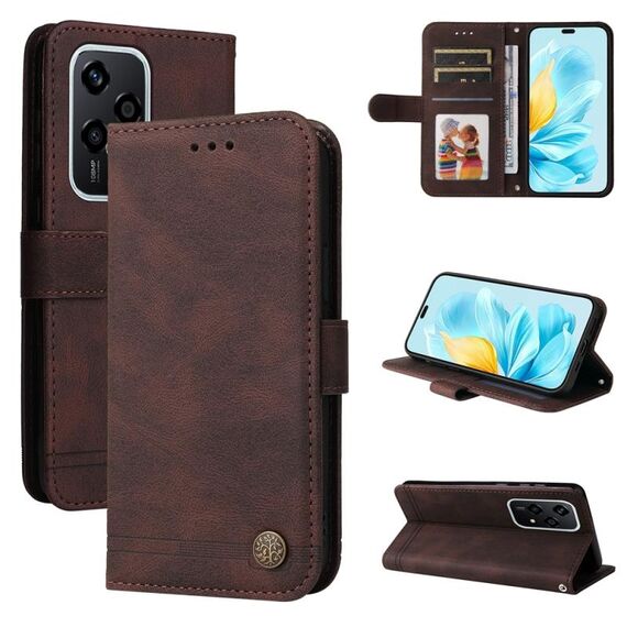 Per Honor 200 Lite 5G Global Skin Feel Life Tree Custodia in pelle con bottoni in metallo (marrone)