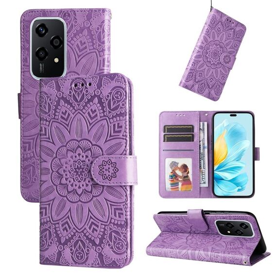 Custodia per telefono in pelle di girasole goffrata globale per Honor 200 Lite 5G (viola)