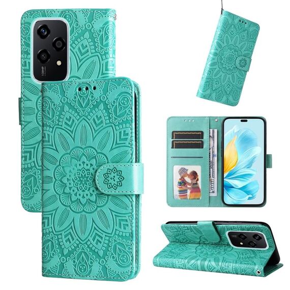 Custodia per telefono in pelle girasole goffrata globale per Honor 200 Lite 5G (verde)