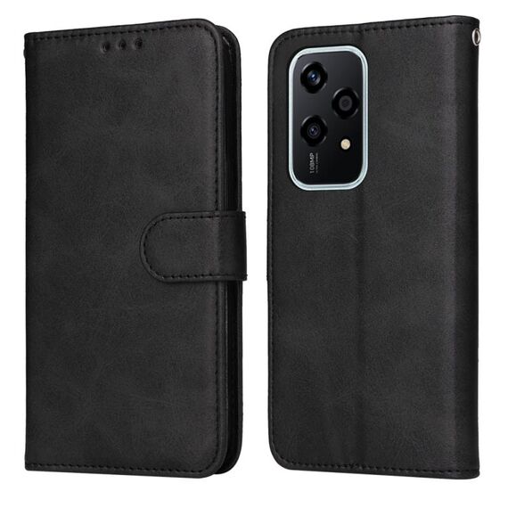 Per Honor 200 Lite 5G Custodia per cellulare in pelle flip classica con texture di vitello globale (nera)