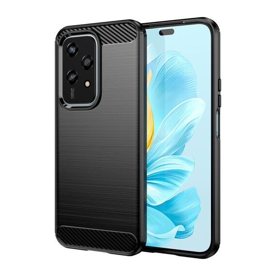 Custodia per telefono TPU in fibra di carbonio con texture spazzolata per Honor 200 Lite 5G (nera)