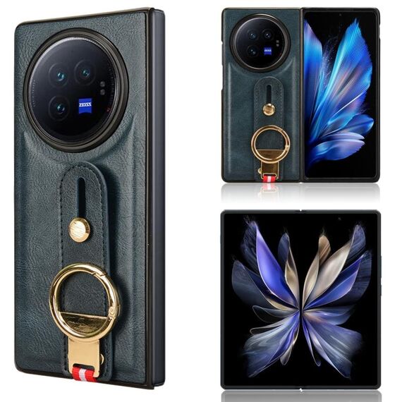 Custodia per telefono posteriore in pelle con cinturino per vivo X Fold3 Pro (blu)