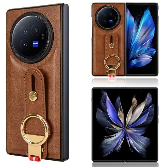 Custodia per telefono posteriore in pelle con cinturino per vivo X Fold3 Pro (marrone)