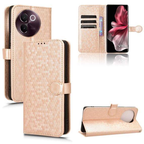 Custodia per telefono in pelle con texture a nido d'ape per vivo V30e 5G (oro)