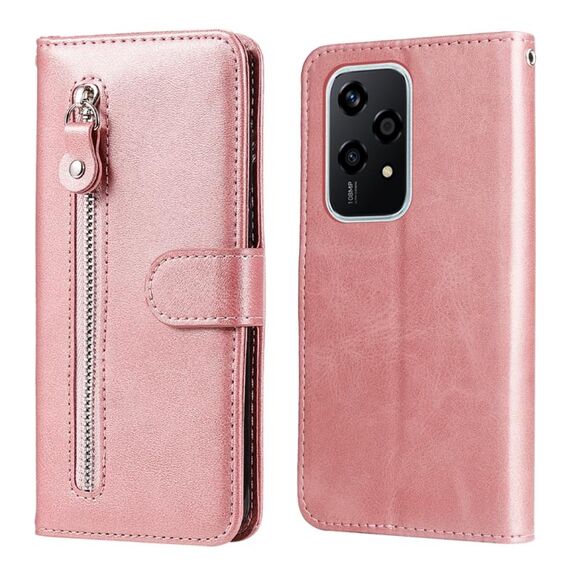 Per Honor 200 Lite 5G Custodia per cellulare in pelle con cerniera alla moda globale con texture di vitello (oro rosa)