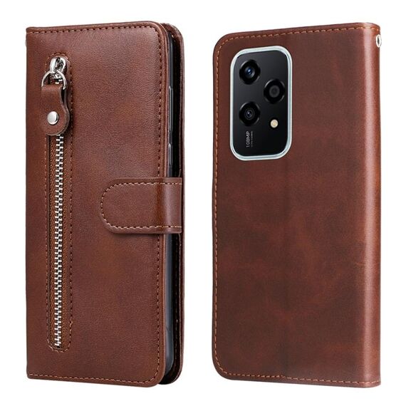 Per Honor 200 Lite 5G Custodia per cellulare in pelle con cerniera alla moda globale con texture di vitello (marrone)