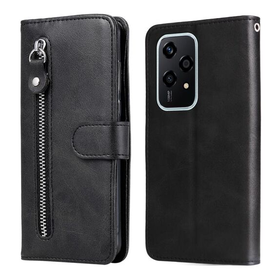 Per Honor 200 Lite 5G Custodia per telefono in pelle con cerniera con texture di vitello globale alla moda (nera)