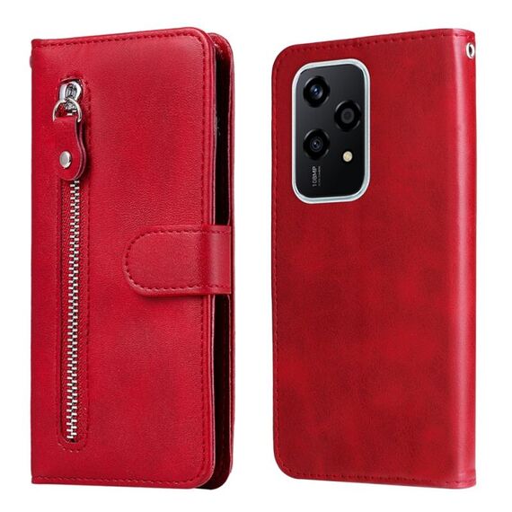 Custodia per telefono in pelle con cerniera per Honor 200 Lite 5G moda globale con texture di vitello (rossa)