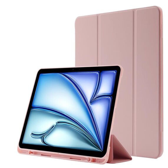 Custodia per tablet ripiegabile in pelle Skin Feel per iPad Air 11 2024 con slot per penna (rosa)