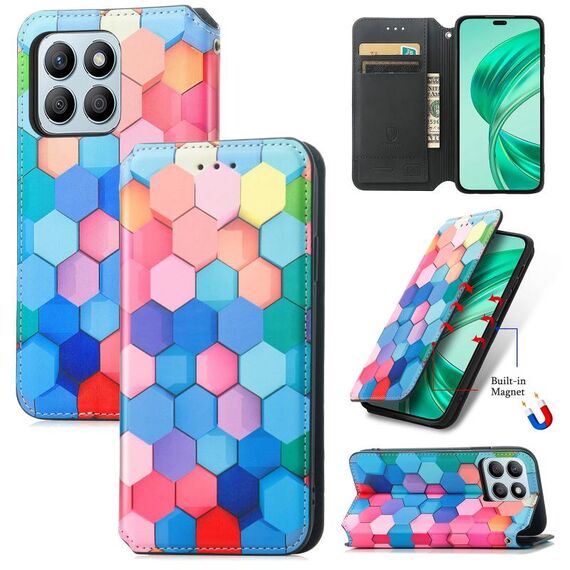 Per Honor X8b CaseNeo Custodia per telefono in pelle magnetica colorata (cubo colorato)