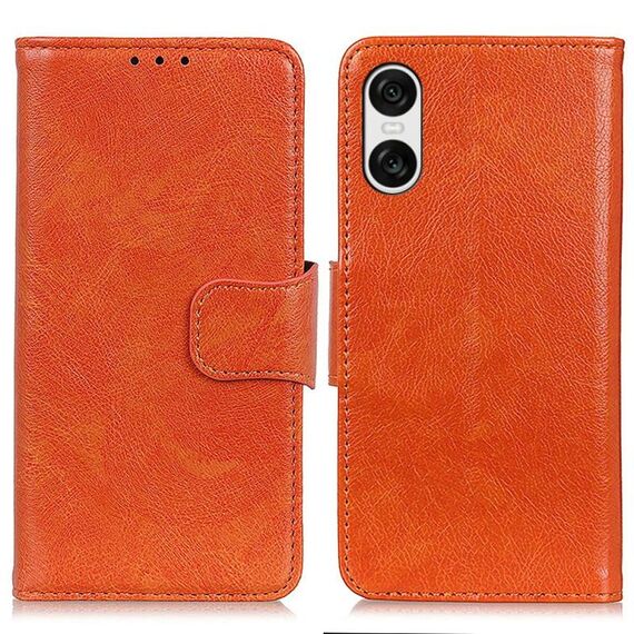 Custodia per telefono in pelle flip con texture Nappa per Sony Xperia 10 VI (arancione)