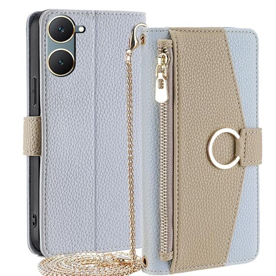 Custodia per telefono in pelle con trama crossbody Litchi per vivo Y03 4G (blu)