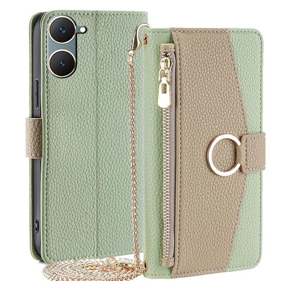 Custodia per telefono in pelle con trama crossbody Litchi per vivo Y03 4G (verde)