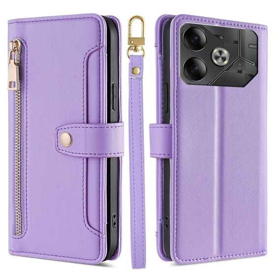 Per Tecno Pova 6 5G Custodia per telefono in pelle con cerniera a tracolla con trama di pecora (viola)