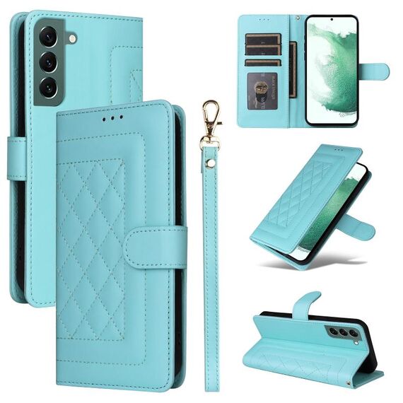 Custodia per cellulare in pelle con reticolo diamantato per Samsung Galaxy S22+ 5G (verde menta)