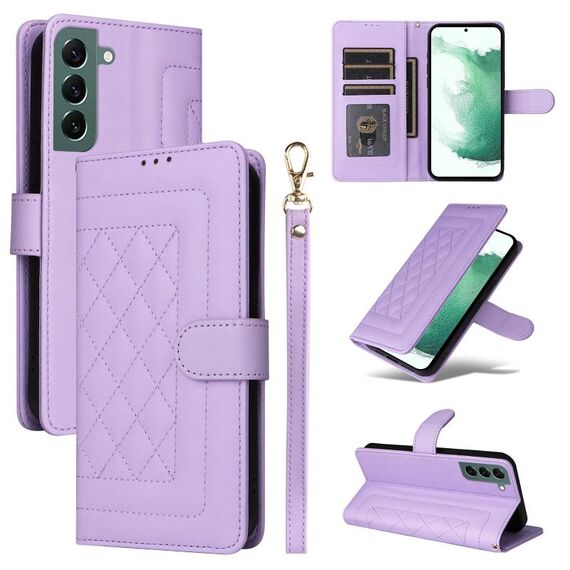 Per Samsung Galaxy S22+ 5G Custodia a flip in pelle con reticolo diamantato (viola chiaro)