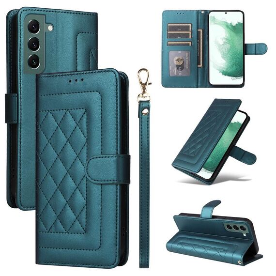 Per Samsung Galaxy S22+ 5G Custodia per cellulare in pelle con reticolo di diamanti (verde)