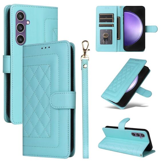 Custodia per cellulare in pelle con reticolo diamantato per Samsung Galaxy S23 FE 5G (verde menta)