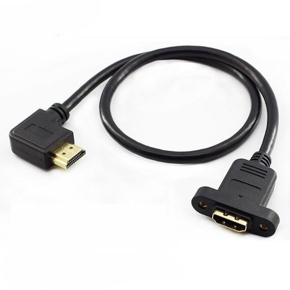 Cavo di prolunga HDTV maschio-femmina gomito destro con fori per viti per l'orecchio, lunghezza: 0,5 m