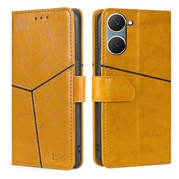 Custodia per cellulare in pelle con cuciture geometriche per vivo Y03 4G (gialla)