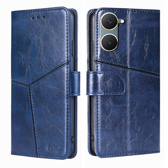 Custodia per cellulare in pelle con cuciture geometriche per vivo Y03 4G (blu)
