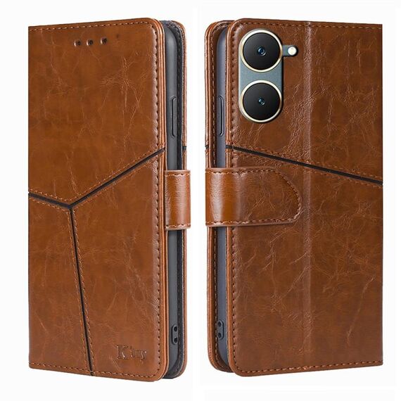 Custodia per cellulare in pelle con cuciture geometriche per vivo Y03 4G (marrone chiaro)
