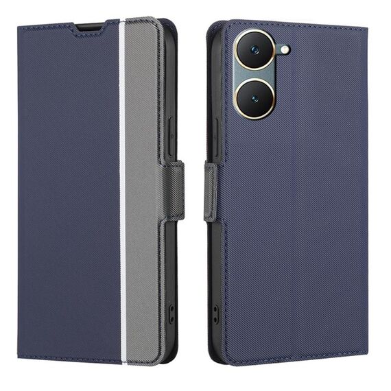 Per vivo Y03 4G Custodia per cellulare in pelle con pulsanti laterali con trama in twill (blu)
