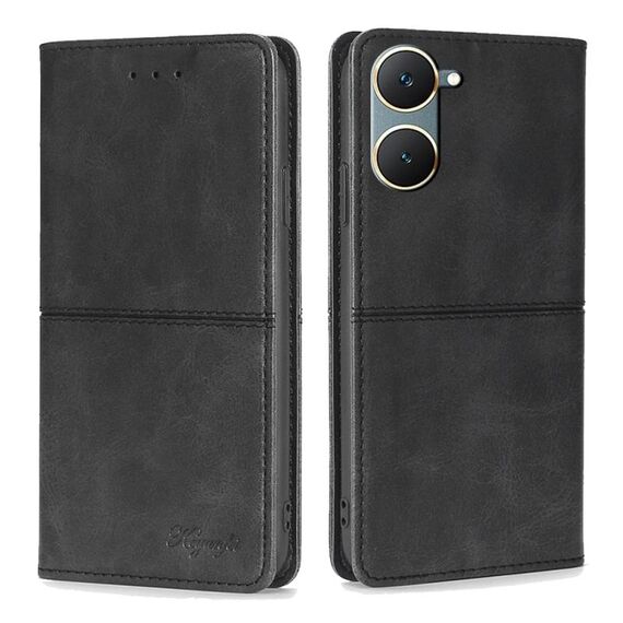 Per vivo Y03 4G Custodia per cellulare in pelle magnetica con texture mucca (nera)