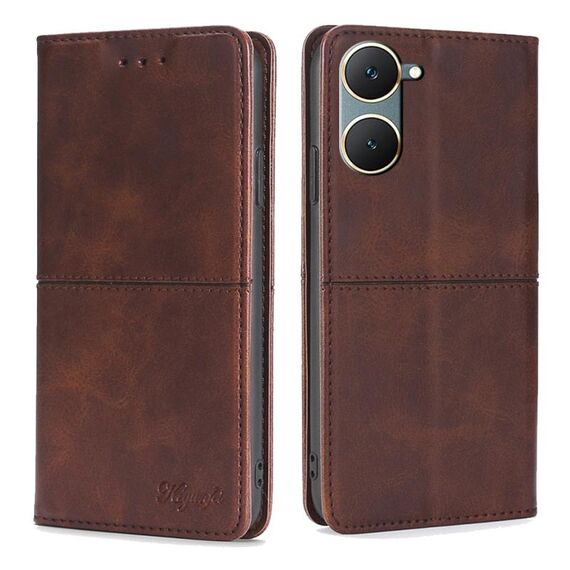 Custodia per telefono in pelle magnetica con texture mucca per vivo Y03 4G (marrone scuro)