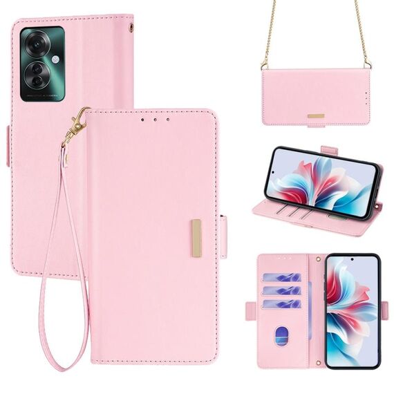 Per OPPO Reno11 F 5G Custodia per telefono in pelle con catena a tracolla (rosa)