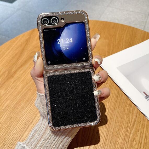 Per Samsung Galaxy Z Flip6 Gradient Glitter Powder elettrolitico diamante PC copertura totale antiurto custodia per telefono (nero)