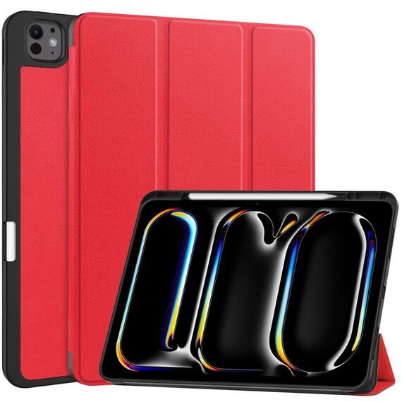 Per iPad Pro 13 2024 Custer TPU Pure Color 3-Fold Holder Custodia tablet in pelle intelligente con vassoio portapenne(Rosso)