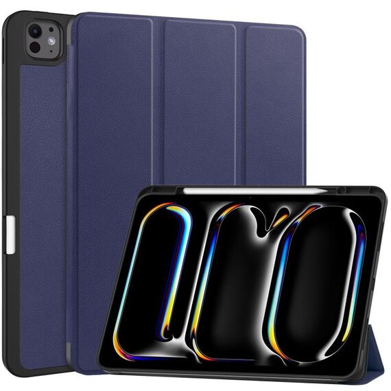 Per iPad Pro 13 2024 Custer TPU Pure Color 3-Fold Holder Custodia tablet in pelle intelligente con portapenne (blu scuro)